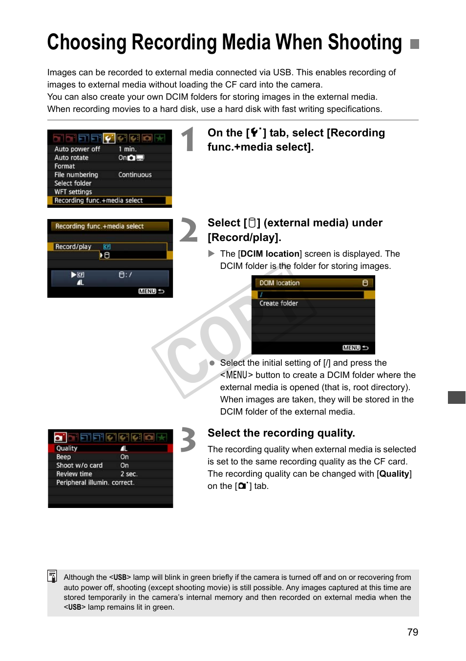 Choosing recording media when shooting, Cop y | Canon Wireless File Transmitter WFT-E4 II A User Manual | Page 79 / 128