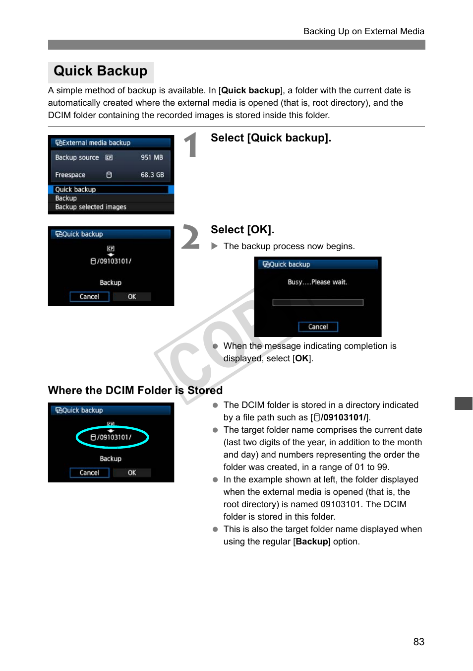 Quick backup, Cop y | Canon Wireless File Transmitter WFT-E4 II A User Manual | Page 83 / 128