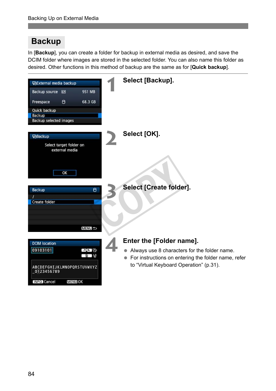 Backup, Cop y | Canon Wireless File Transmitter WFT-E4 II A User Manual | Page 84 / 128