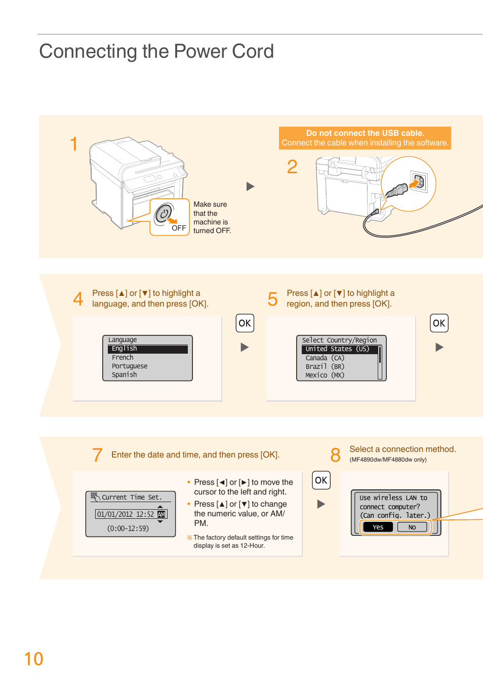 Connecting the power cord | Canon imageCLASS MF4770n User Manual | Page 10 / 36