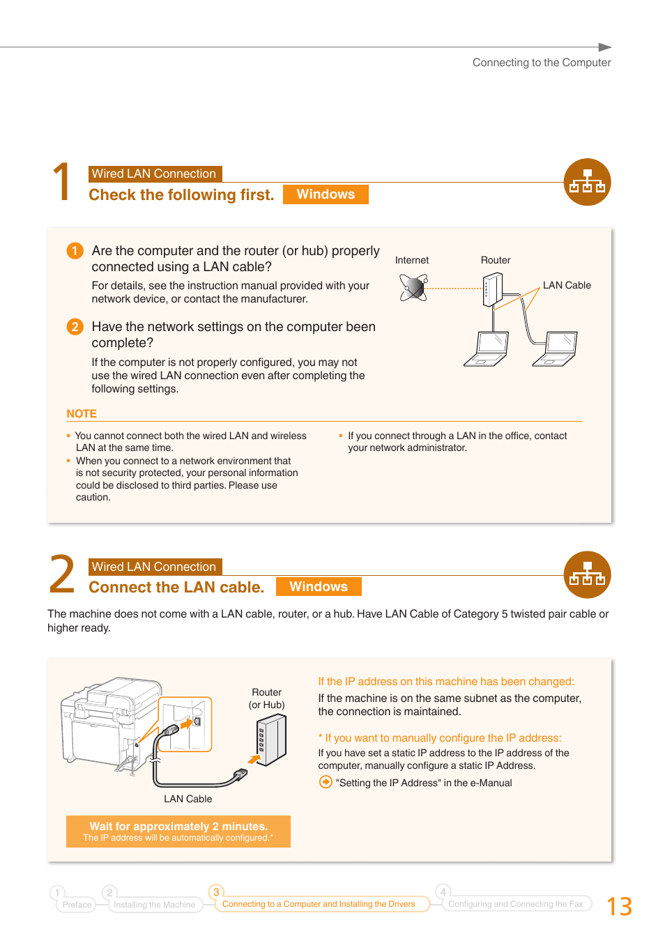 Check the following fi rst, Connect the lan cable | Canon imageCLASS MF4770n User Manual | Page 13 / 36