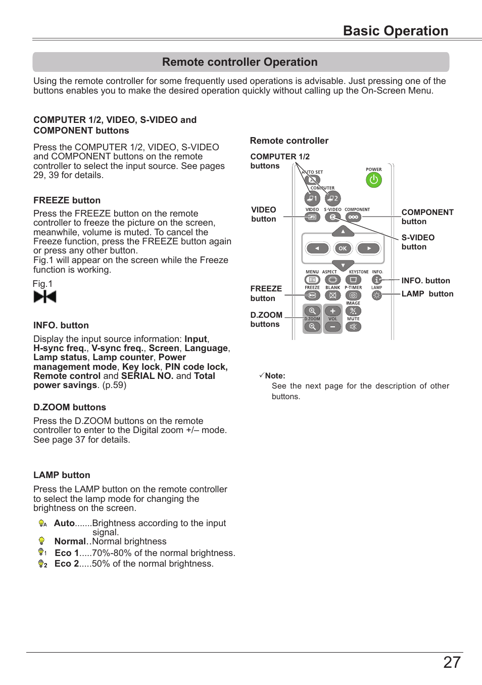 Remote controller operation, Basic operation | Canon LV 7490 User Manual | Page 27 / 78