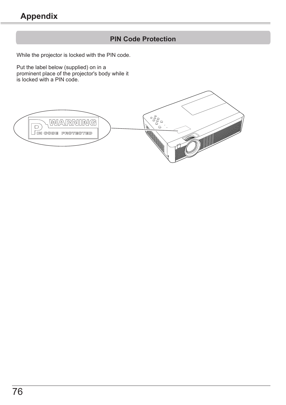 Pin code protection, Appendix | Canon LV 7490 User Manual | Page 76 / 78