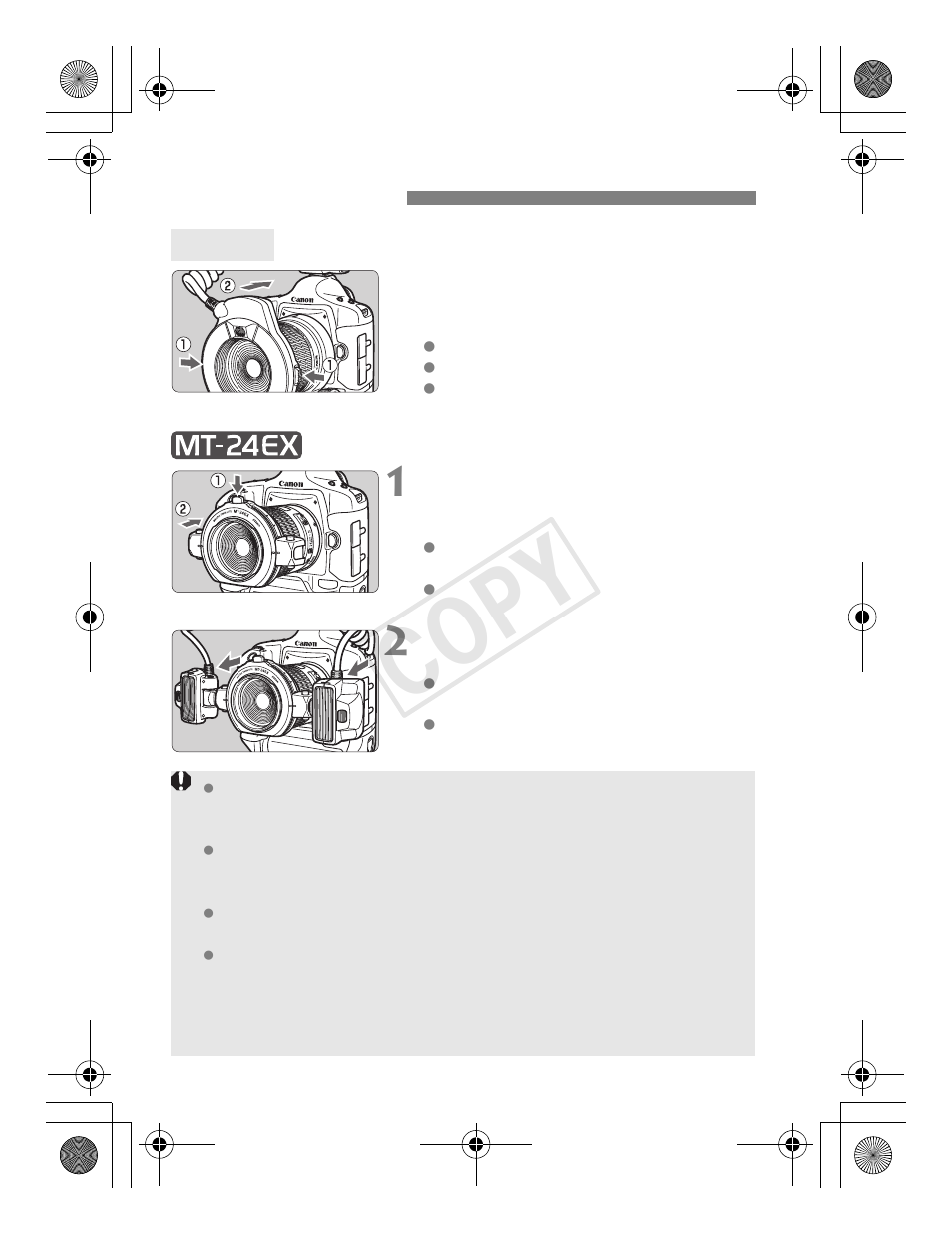 Cop y, Fixation du flash | Canon Macro Twin Lite MT-24EX User Manual | Page 58 / 136