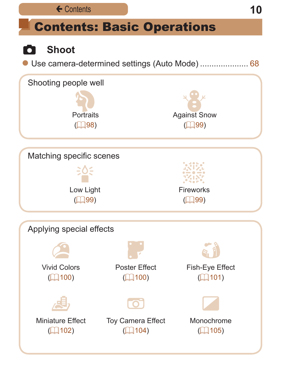 Contents: basic operations, 4 shoot | Canon PowerShot ELPH 115 IS User Manual | Page 10 / 335