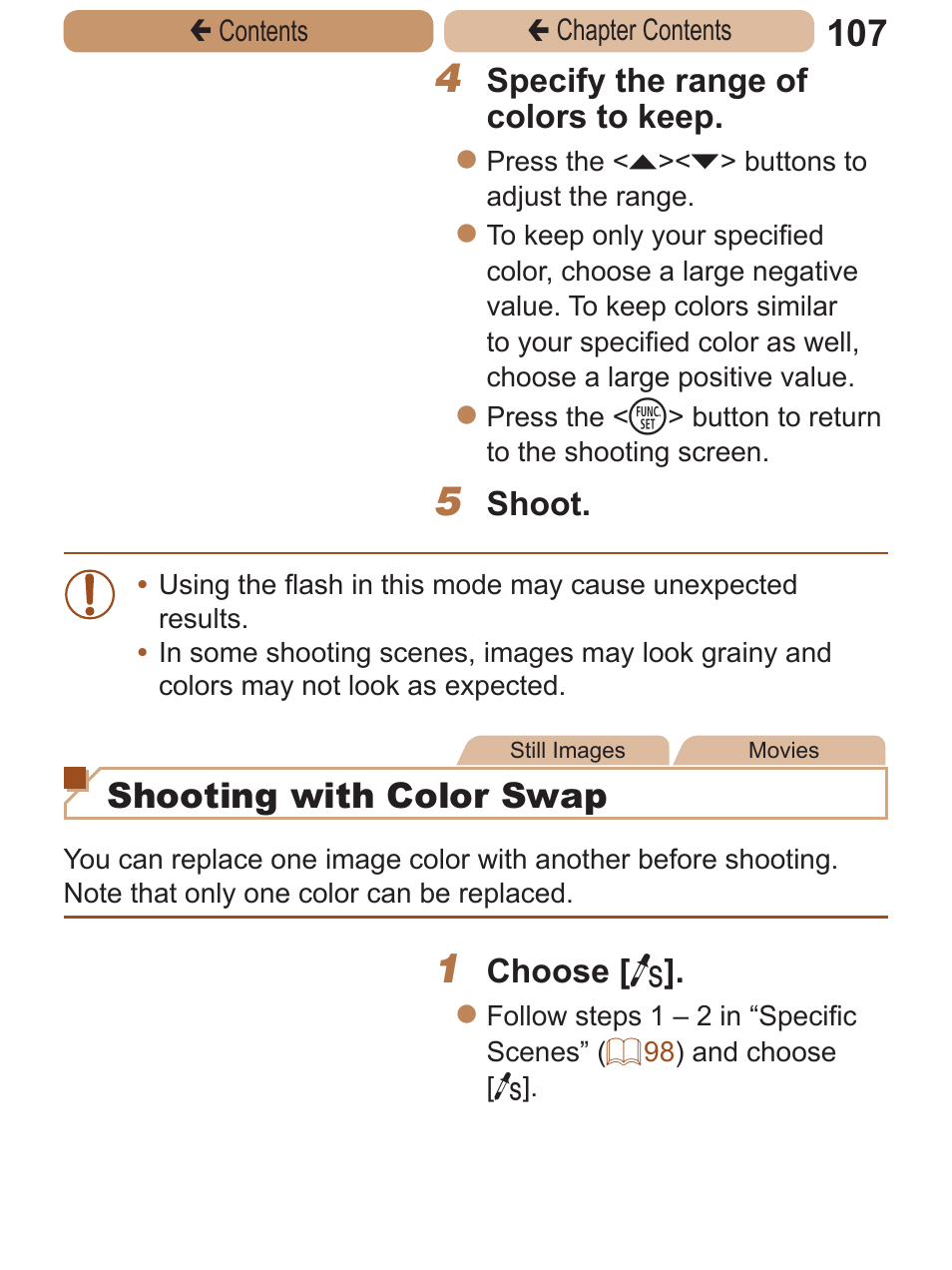 Shooting with color swap | Canon PowerShot ELPH 115 IS User Manual | Page 107 / 335