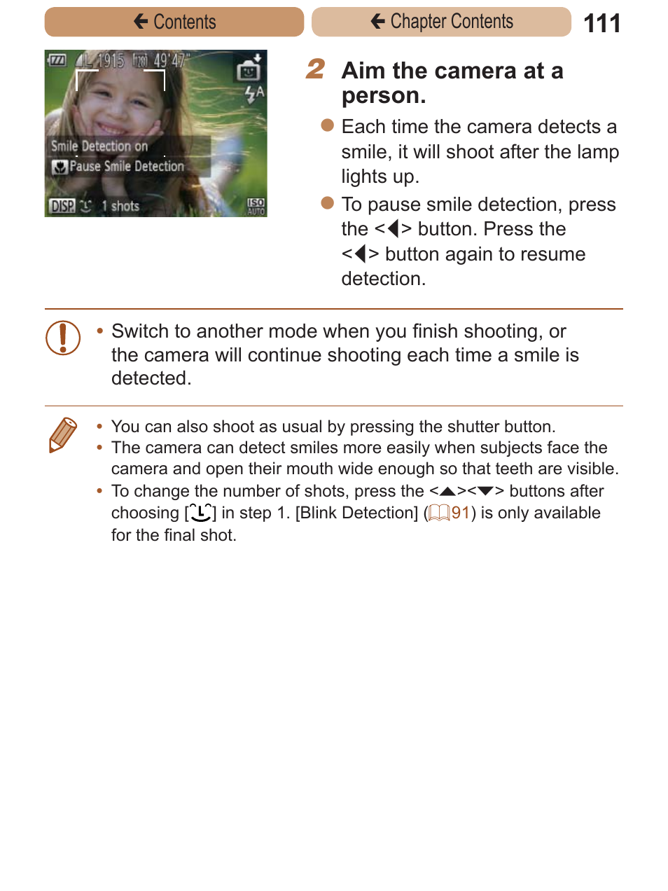 Aim the camera at a person | Canon PowerShot ELPH 115 IS User Manual | Page 111 / 335