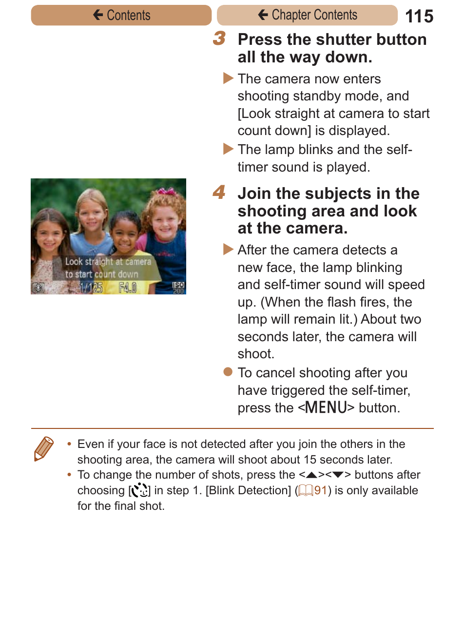 Press the shutter button all the way down | Canon PowerShot ELPH 115 IS User Manual | Page 115 / 335