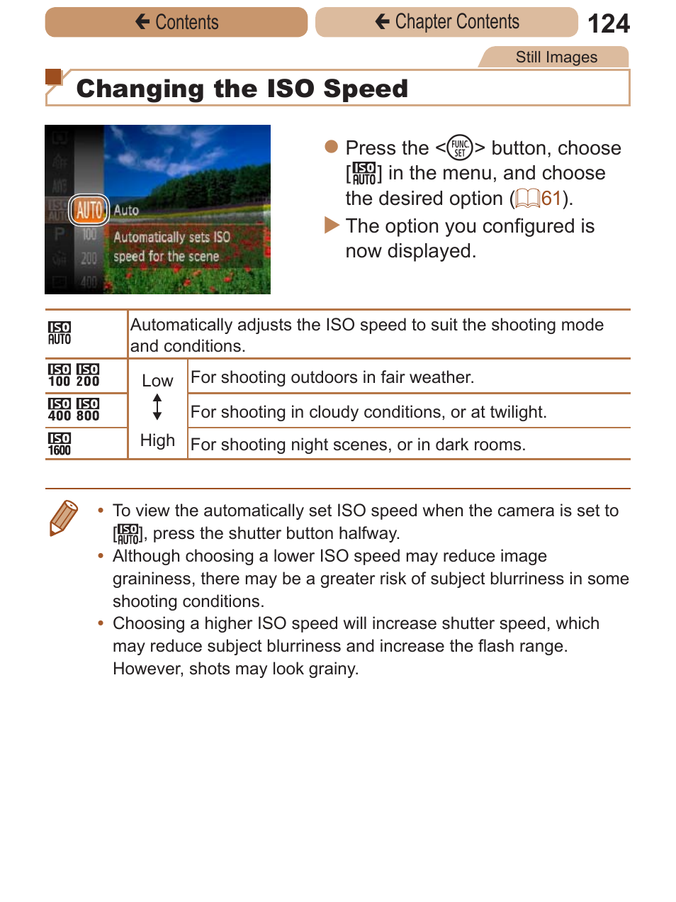 Changing the iso speed | Canon PowerShot ELPH 115 IS User Manual | Page 124 / 335
