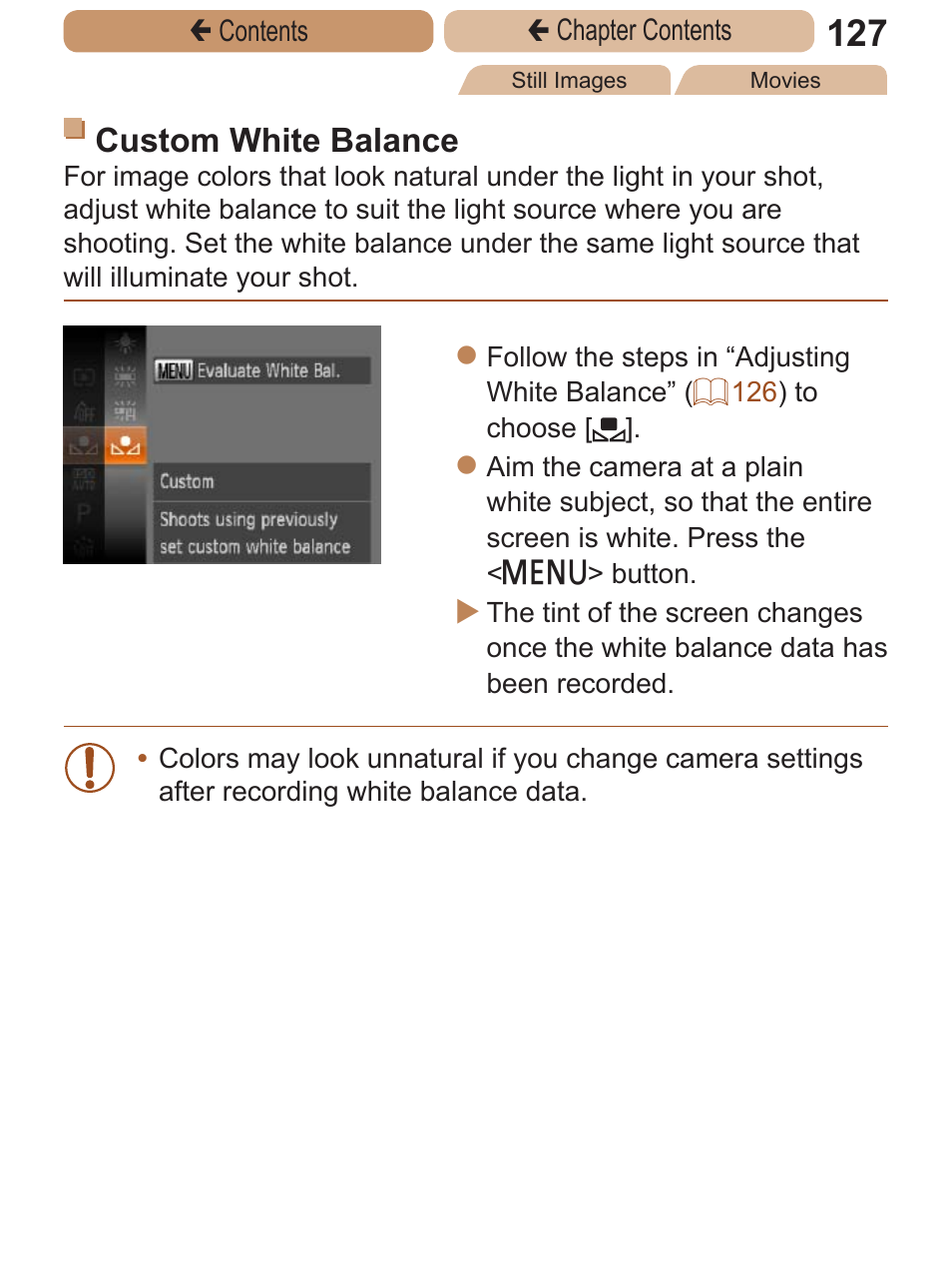 Custom white balance | Canon PowerShot ELPH 115 IS User Manual | Page 127 / 335