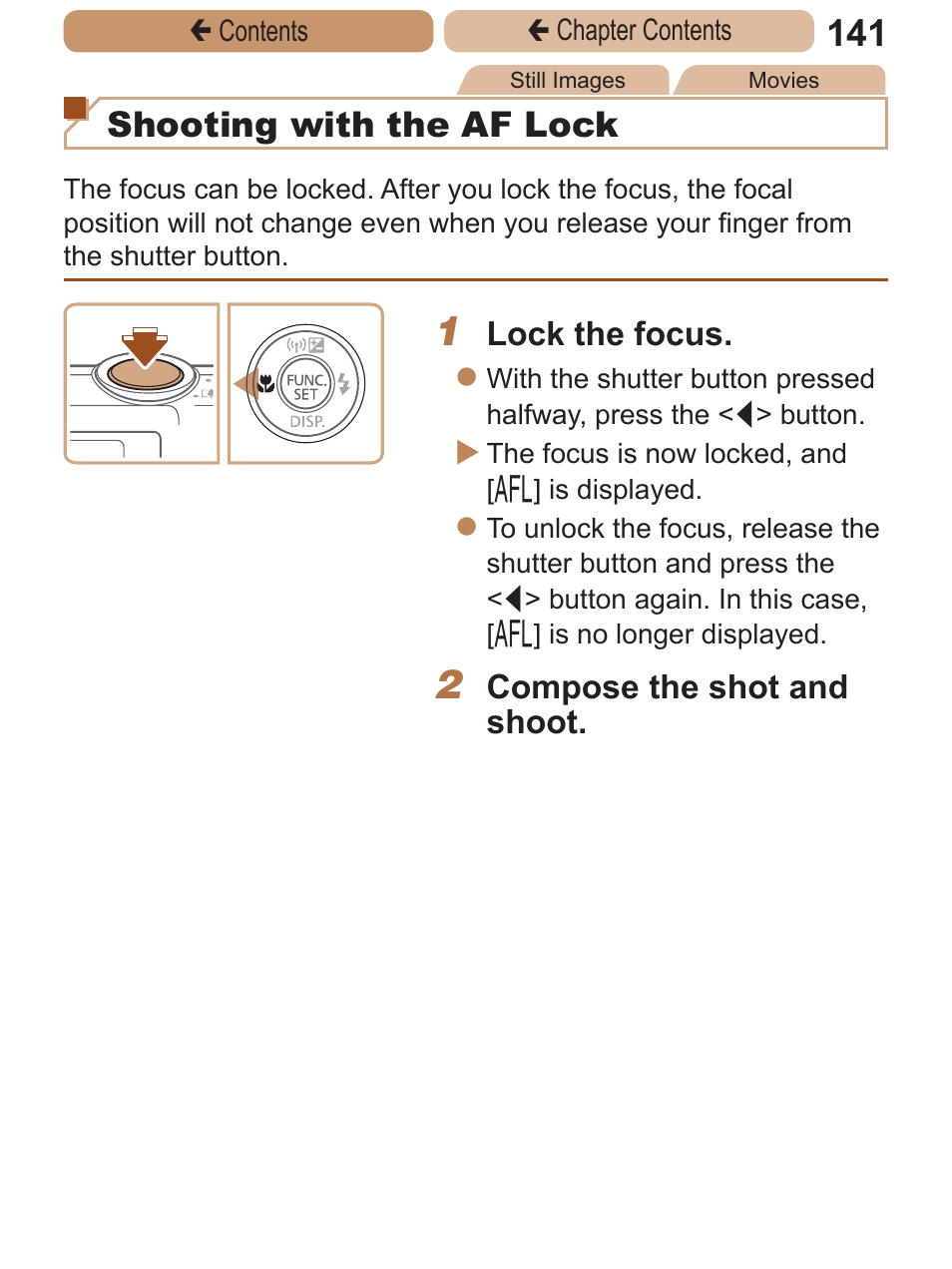 Shooting with the af lock | Canon PowerShot ELPH 115 IS User Manual | Page 141 / 335