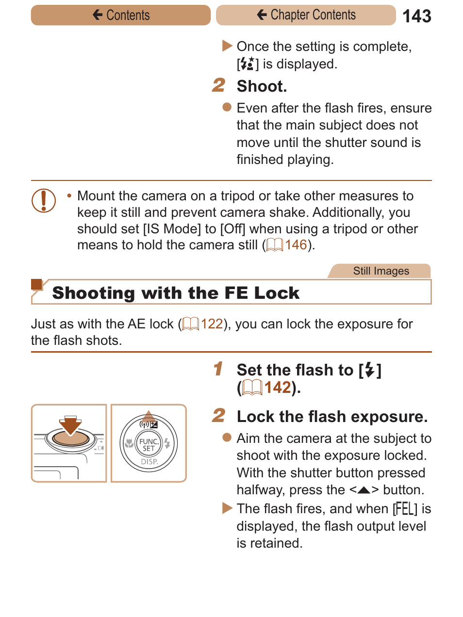 Shooting with the fe lock | Canon PowerShot ELPH 115 IS User Manual | Page 143 / 335