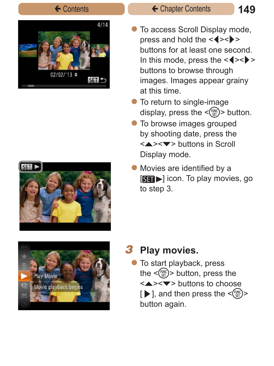 Play movies | Canon PowerShot ELPH 115 IS User Manual | Page 149 / 335