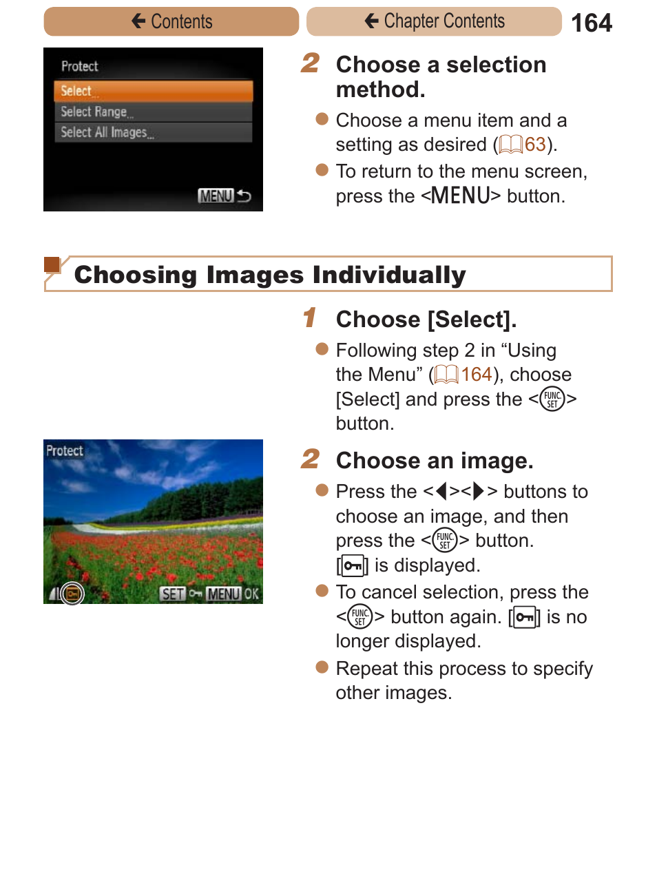 Choosing images individually | Canon PowerShot ELPH 115 IS User Manual | Page 164 / 335
