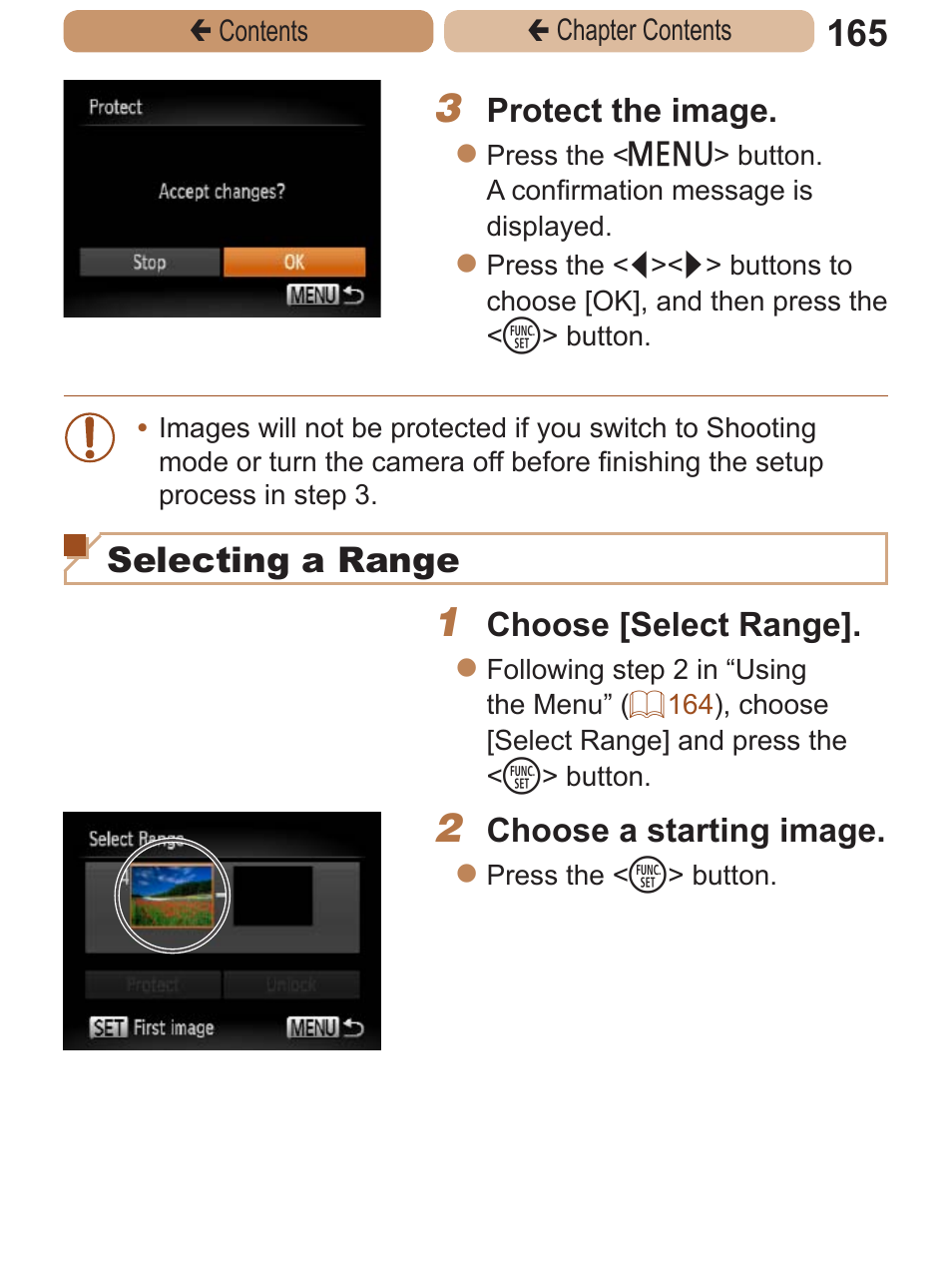 Selecting a range | Canon PowerShot ELPH 115 IS User Manual | Page 165 / 335