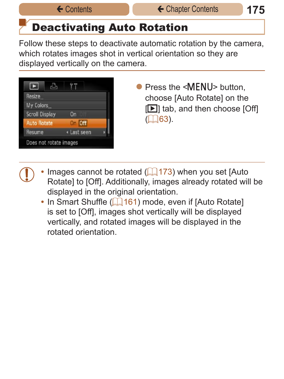 Deactivating auto rotation | Canon PowerShot ELPH 115 IS User Manual | Page 175 / 335