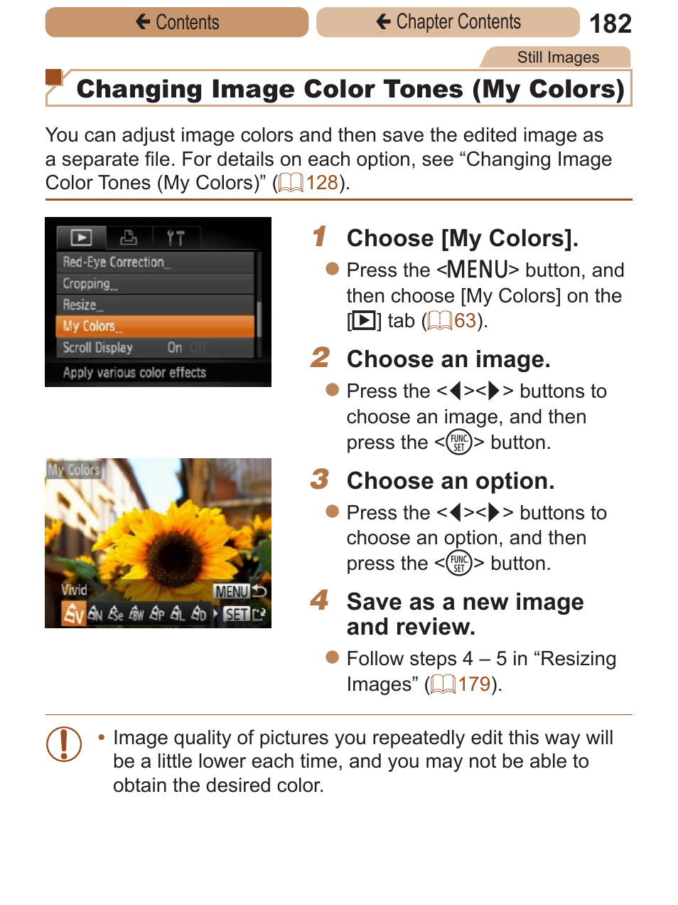 Changing image color tones (my colors) | Canon PowerShot ELPH 115 IS User Manual | Page 182 / 335