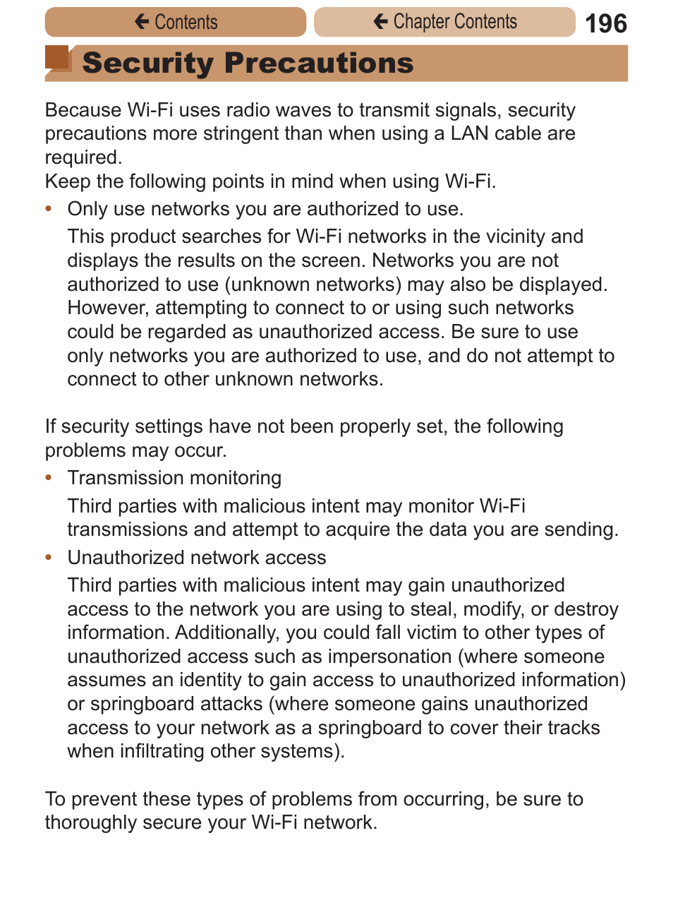 Security precautions | Canon PowerShot ELPH 115 IS User Manual | Page 196 / 335