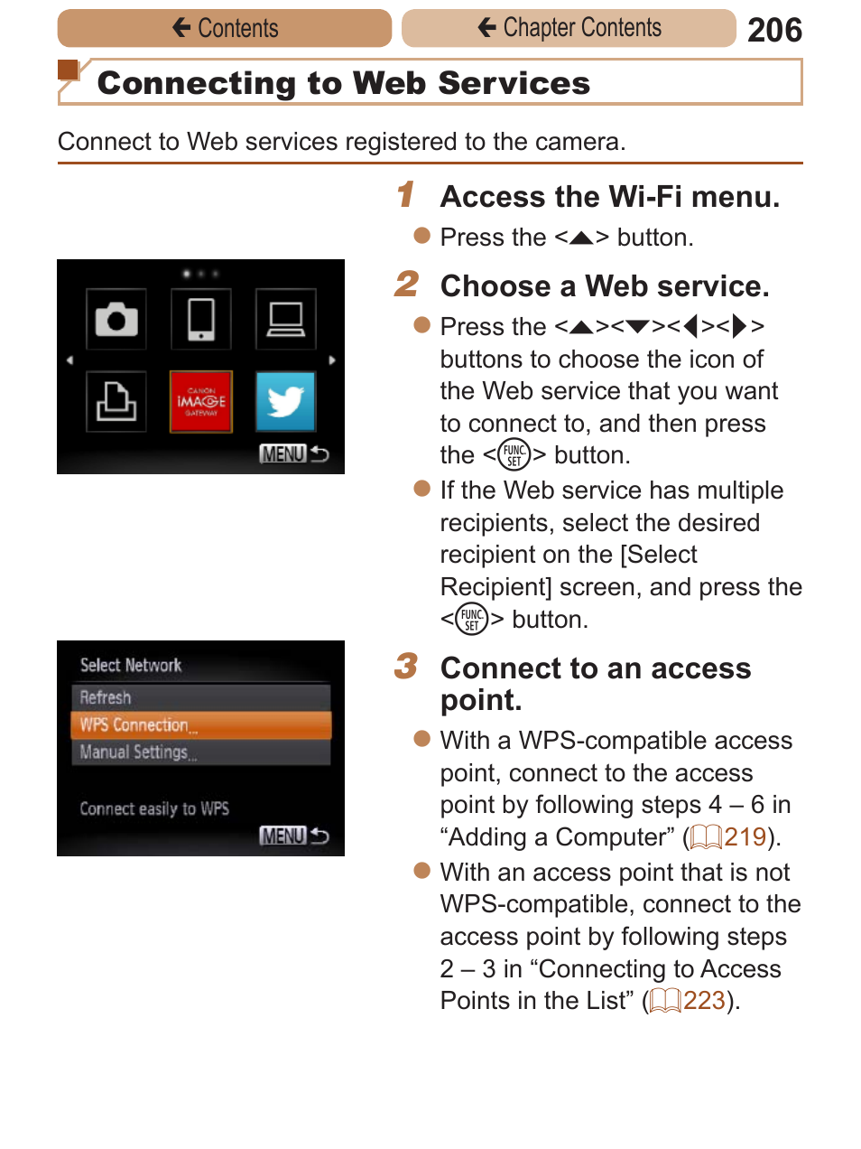 Connecting to web services | Canon PowerShot ELPH 115 IS User Manual | Page 206 / 335
