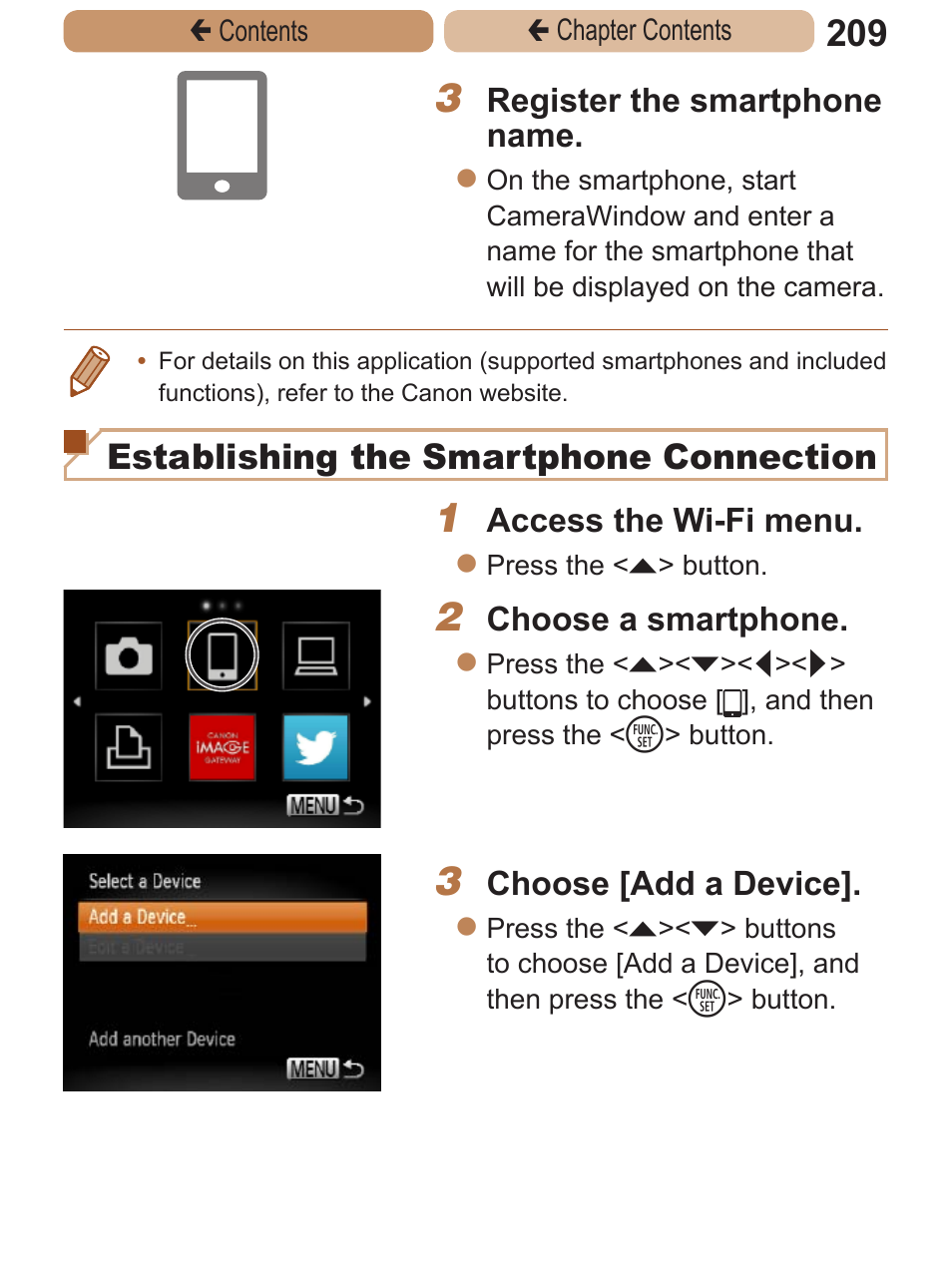 Establishing the smartphone connection | Canon PowerShot ELPH 115 IS User Manual | Page 209 / 335