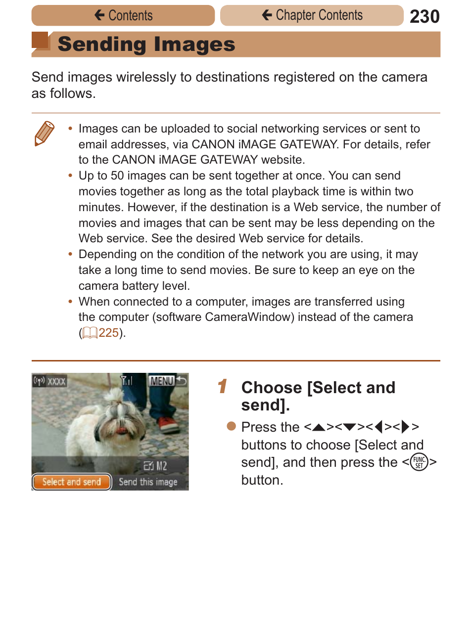 Sending images, Images, However | Choose [select and send | Canon PowerShot ELPH 115 IS User Manual | Page 230 / 335