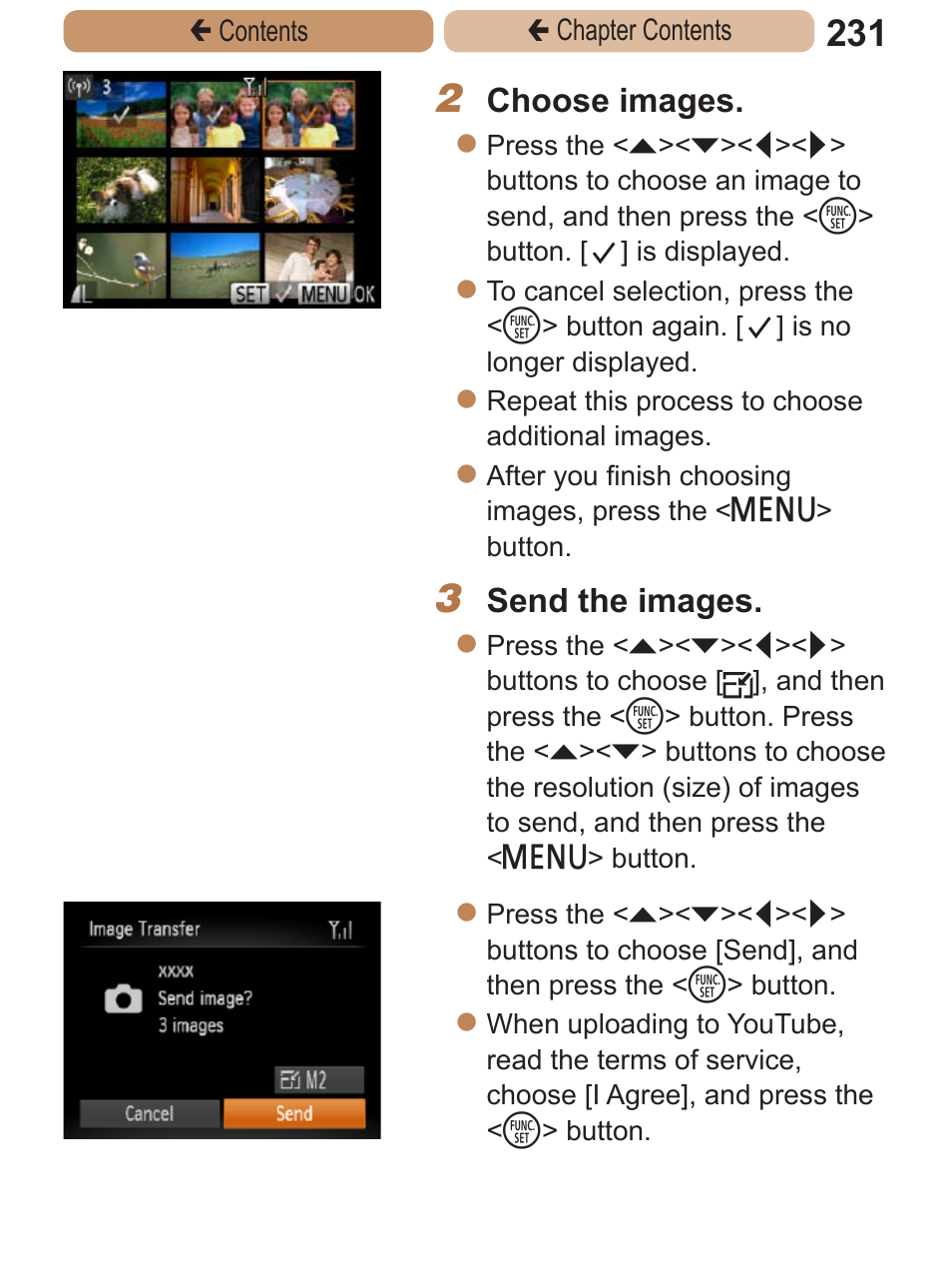 Choose images, Send the images | Canon PowerShot ELPH 115 IS User Manual | Page 231 / 335
