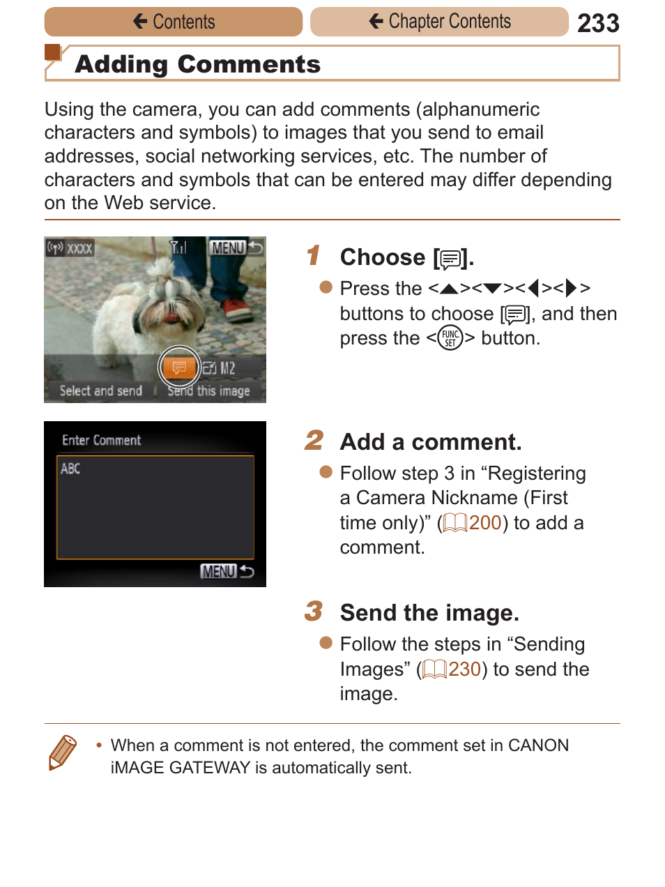 Adding comments | Canon PowerShot ELPH 115 IS User Manual | Page 233 / 335