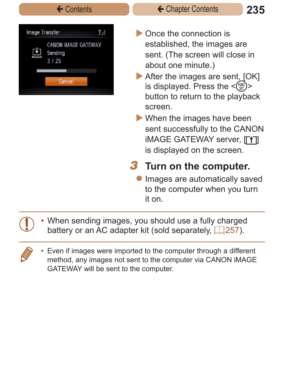 Turn on the computer | Canon PowerShot ELPH 115 IS User Manual | Page 235 / 335