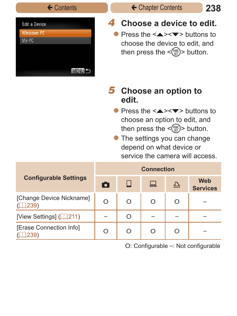 Choose a device to edit, Choose an option to edit | Canon PowerShot ELPH 115 IS User Manual | Page 238 / 335