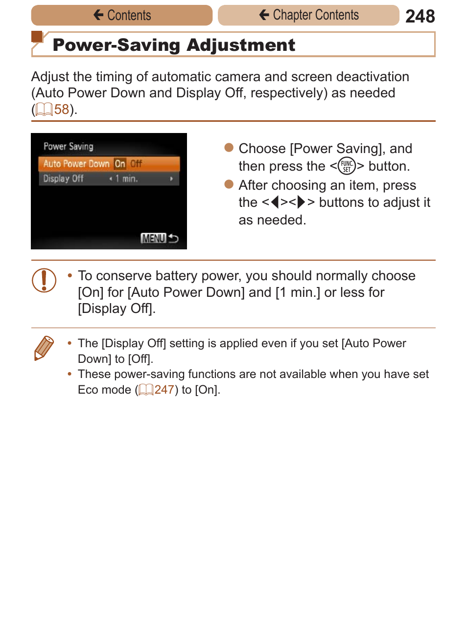 F, if you prefer, Power-saving adjustment | Canon PowerShot ELPH 115 IS User Manual | Page 248 / 335