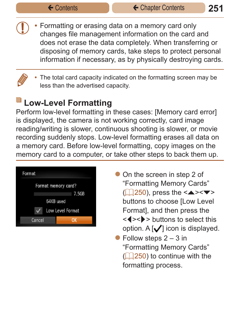 Low-level formatting | Canon PowerShot ELPH 115 IS User Manual | Page 251 / 335