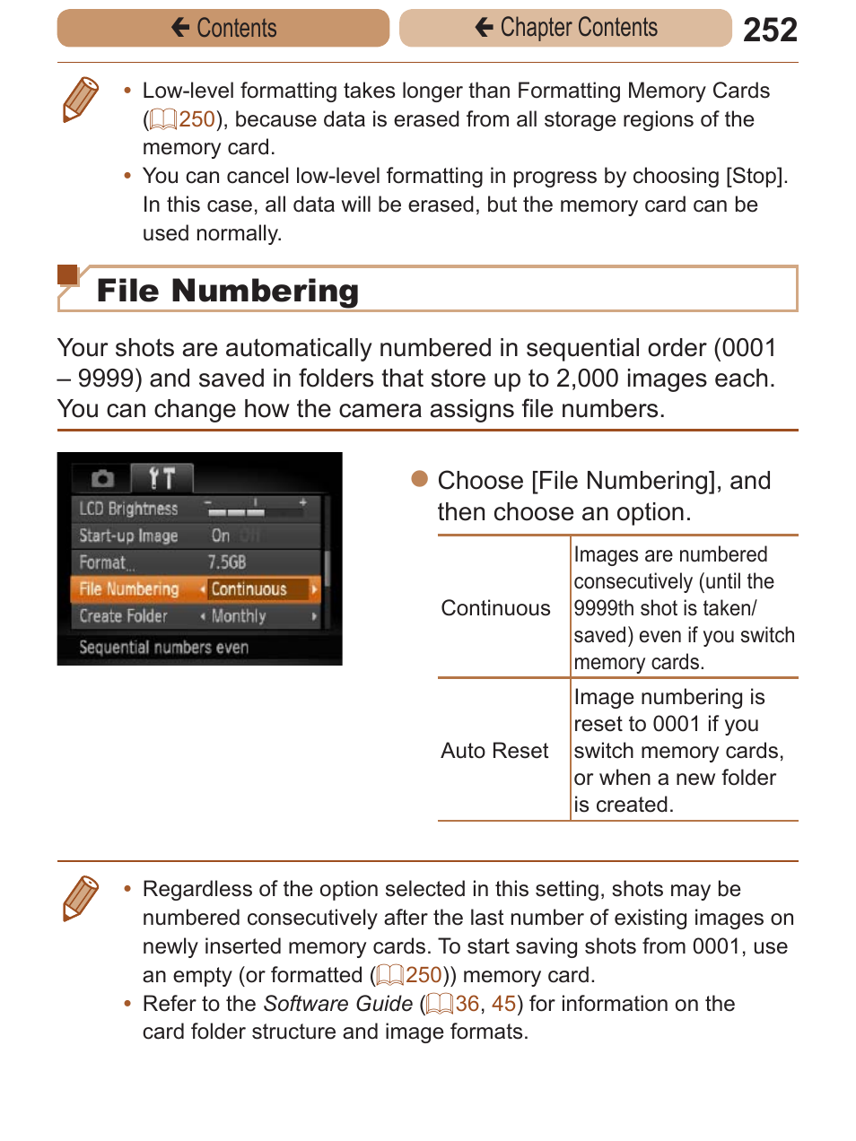 File numbering, Çcontents ç chapter contents | Canon PowerShot ELPH 115 IS User Manual | Page 252 / 335