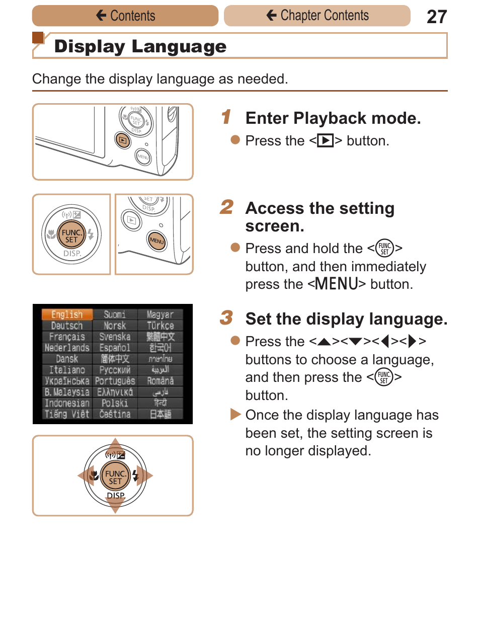 Display language | Canon PowerShot ELPH 115 IS User Manual | Page 27 / 335