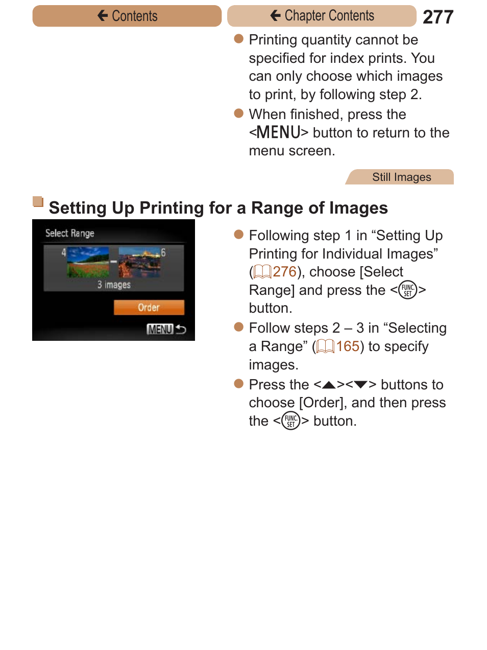 Setting up printing for a range of images | Canon PowerShot ELPH 115 IS User Manual | Page 277 / 335