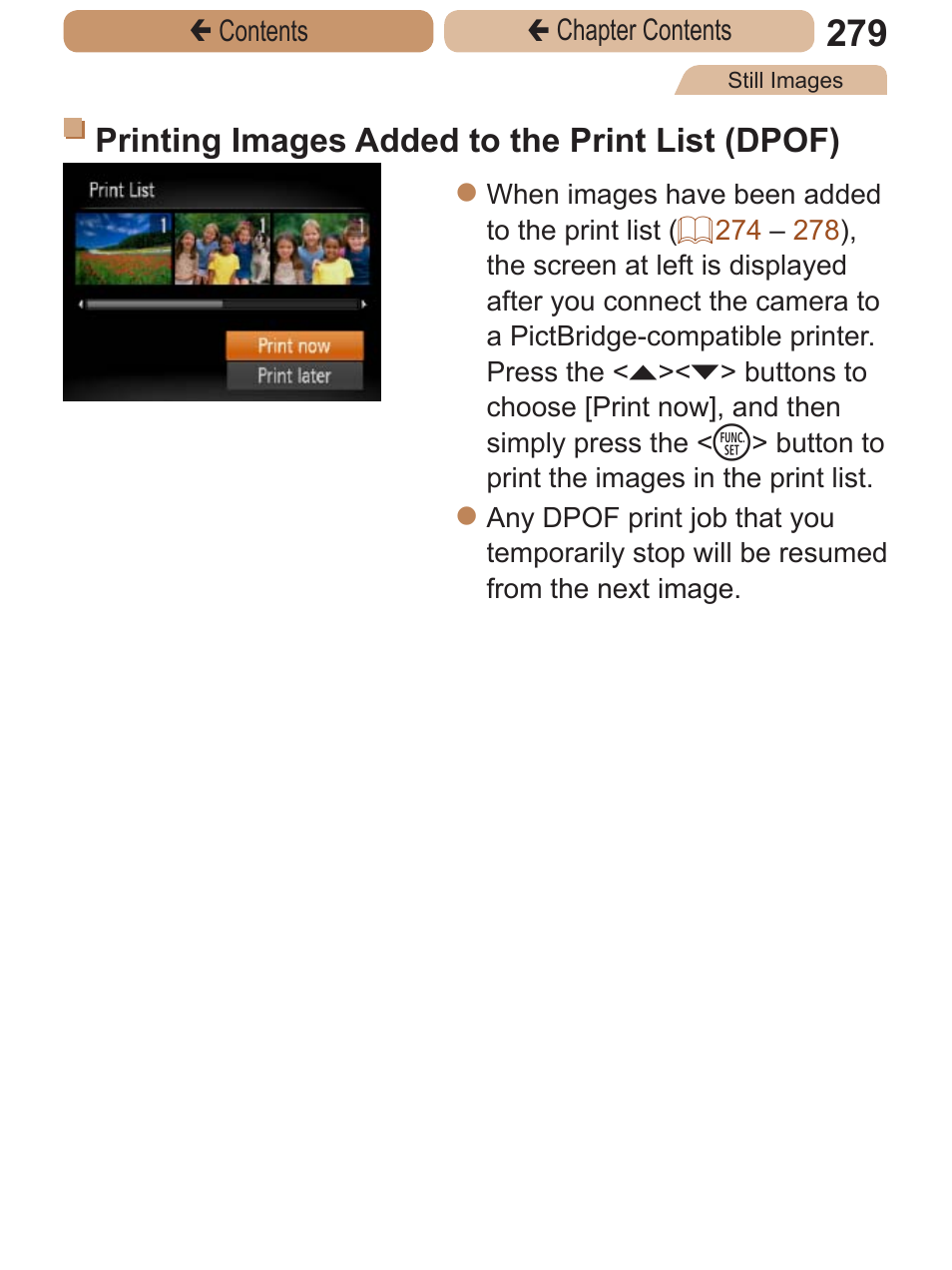 Batch printing, Printing images added to the print list (dpof) | Canon PowerShot ELPH 115 IS User Manual | Page 279 / 335