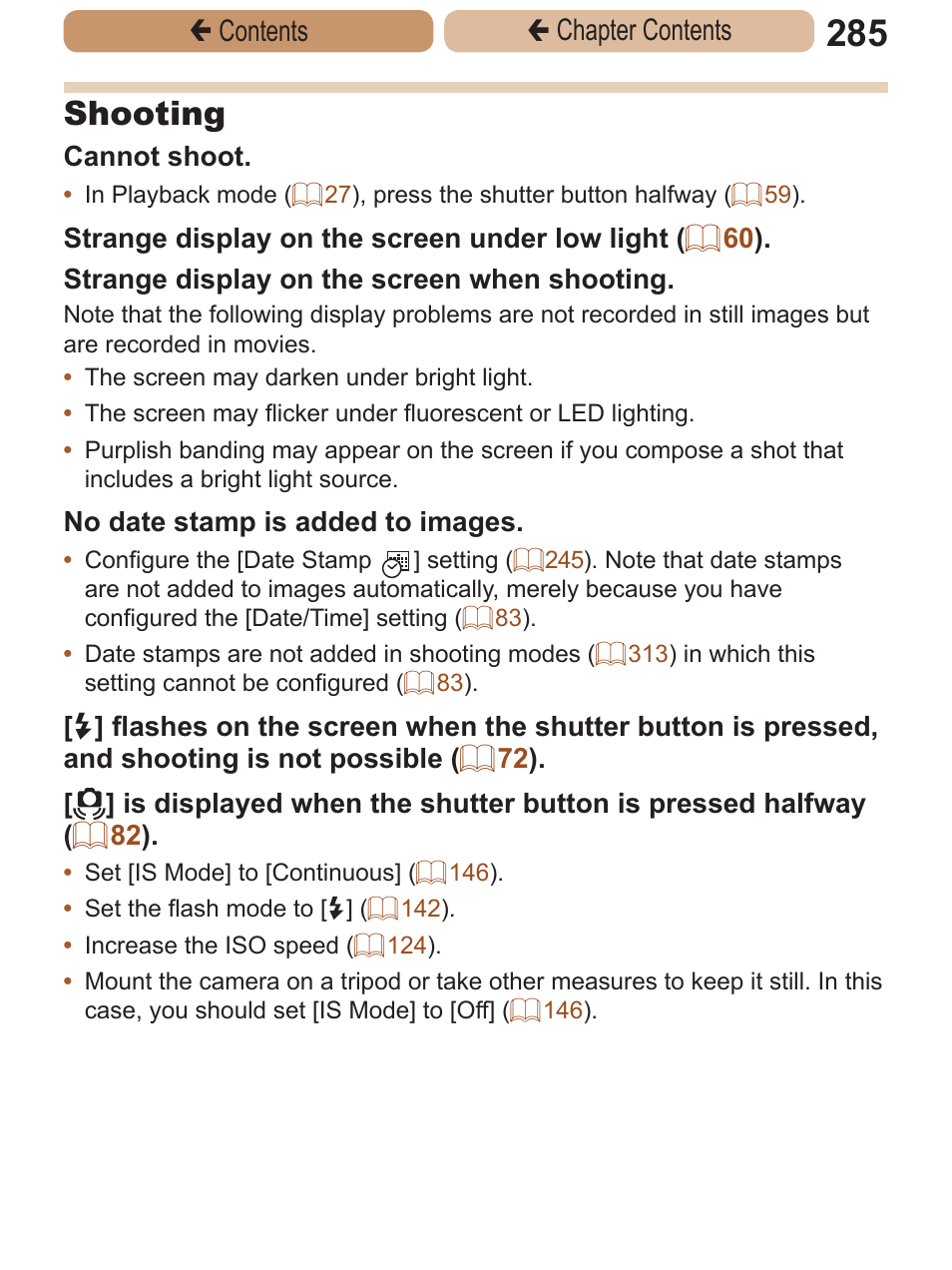 Shooting, Çcontents ç chapter contents | Canon PowerShot ELPH 115 IS User Manual | Page 285 / 335