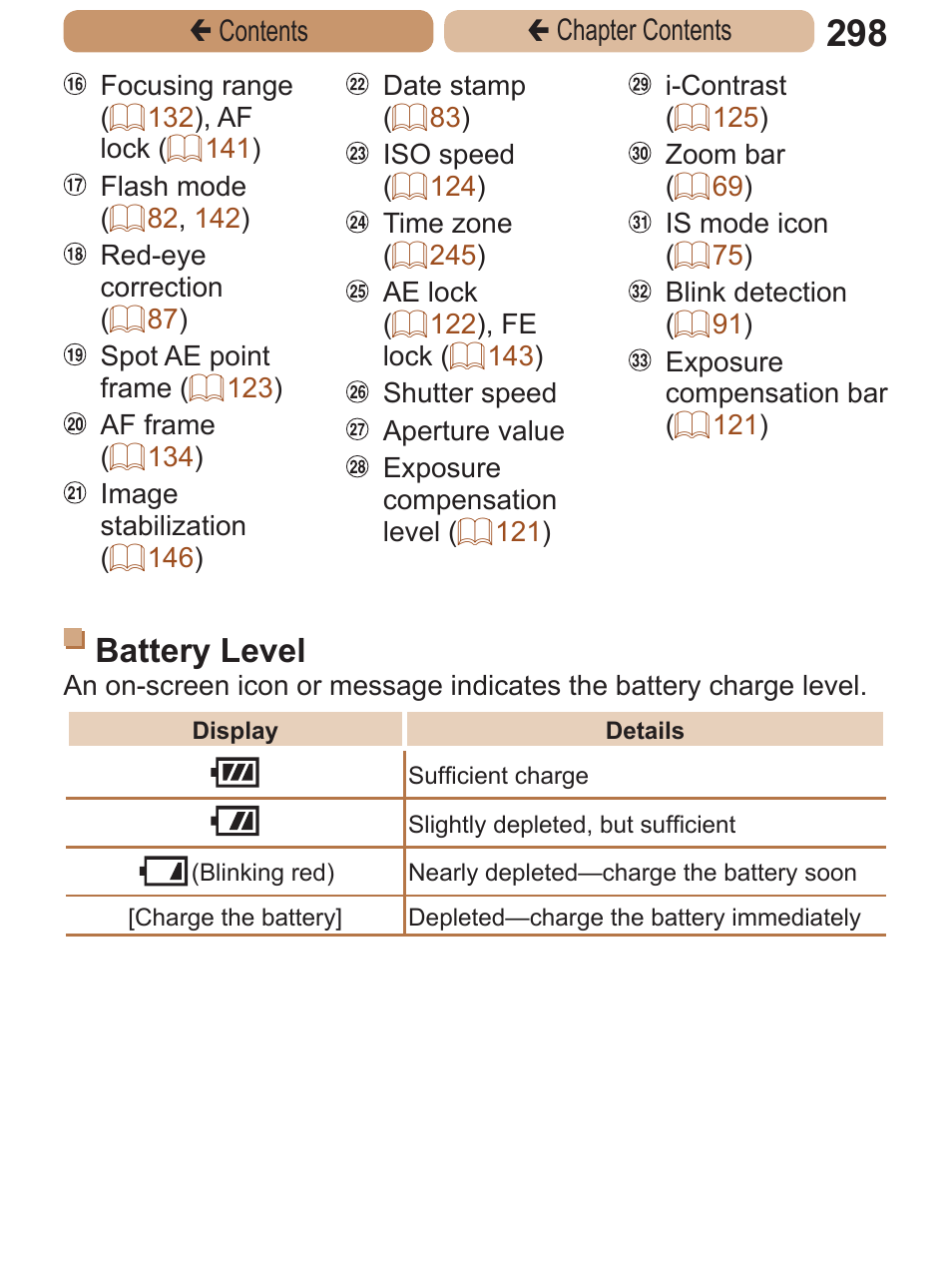 Battery level | Canon PowerShot ELPH 115 IS User Manual | Page 298 / 335