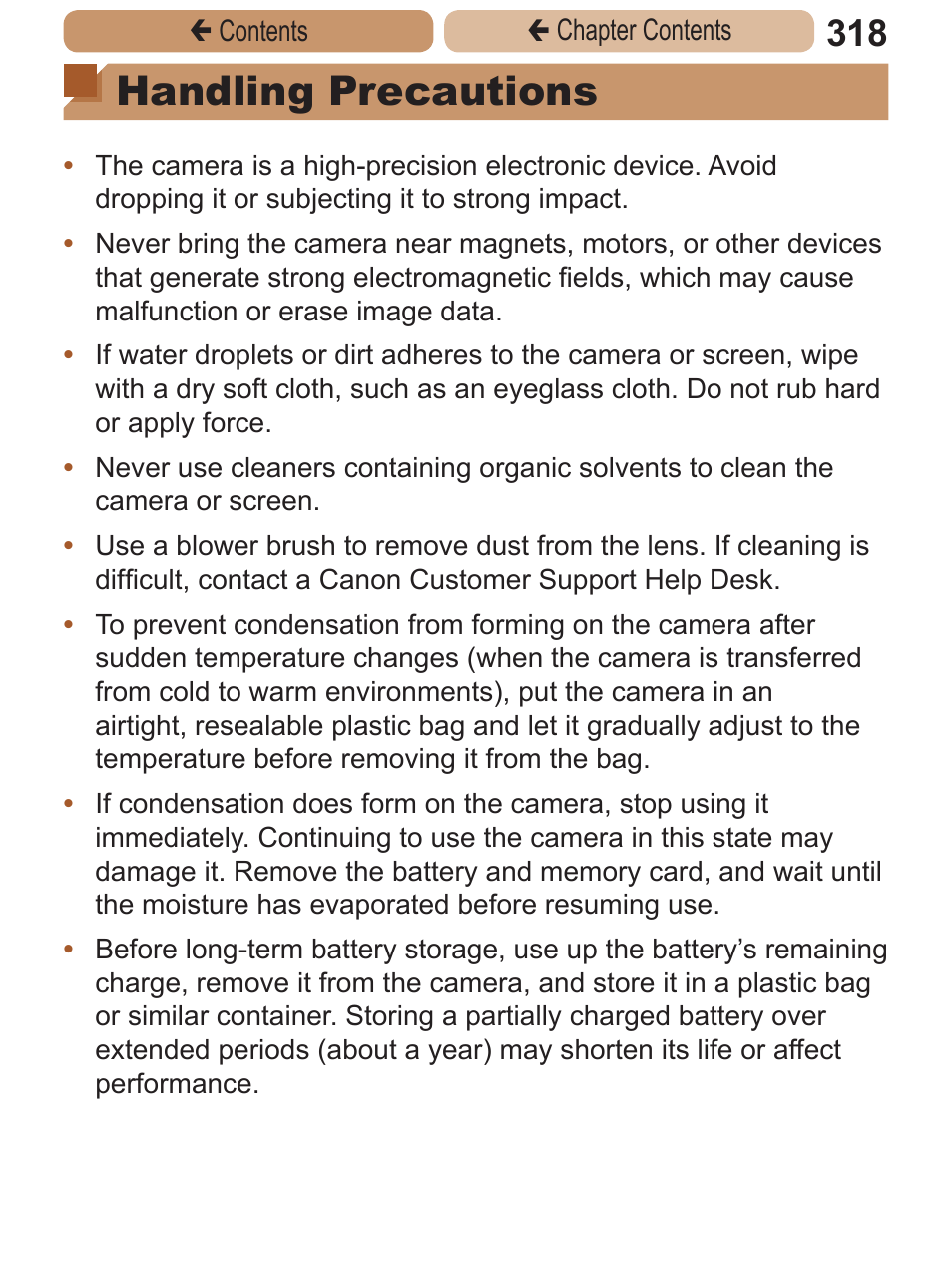 Handling precautions | Canon PowerShot ELPH 115 IS User Manual | Page 318 / 335