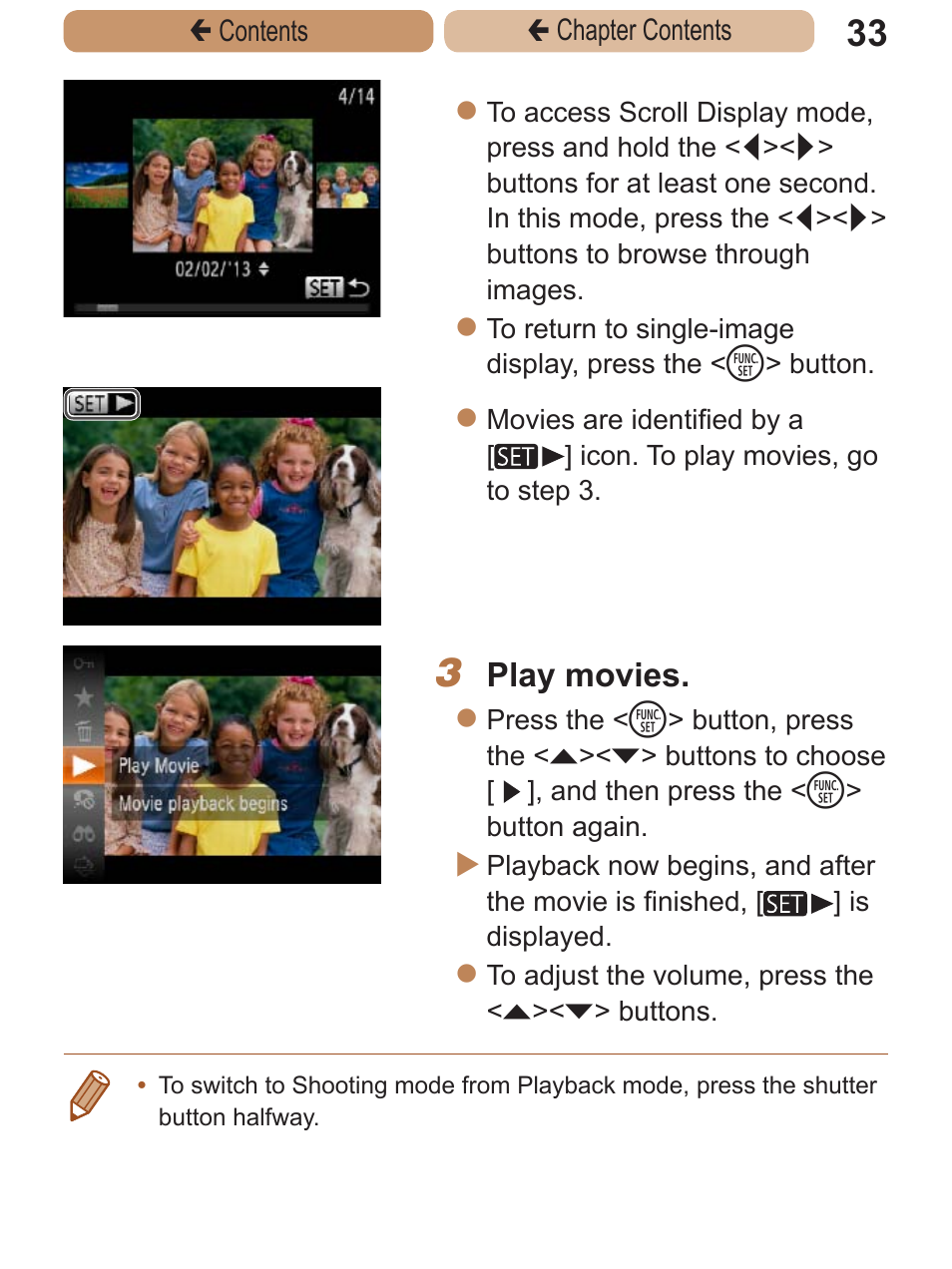 Play movies | Canon PowerShot ELPH 115 IS User Manual | Page 33 / 335