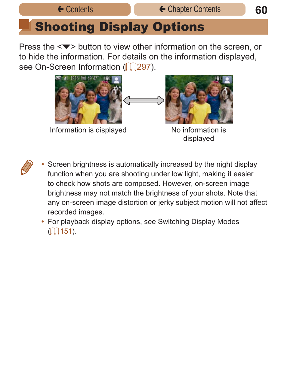 Shooting display options | Canon PowerShot ELPH 115 IS User Manual | Page 60 / 335