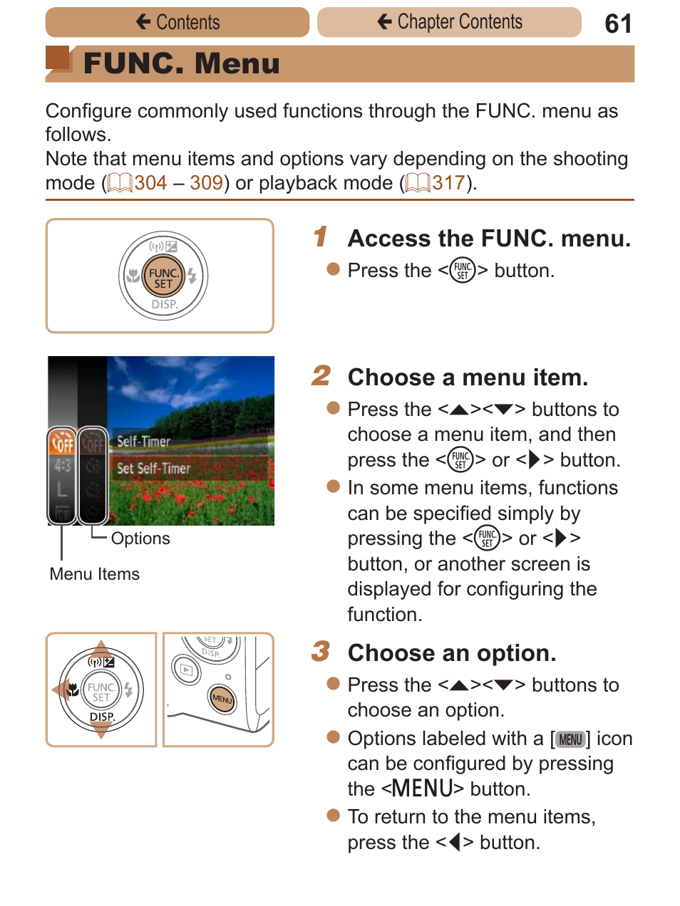 Func. menu | Canon PowerShot ELPH 115 IS User Manual | Page 61 / 335