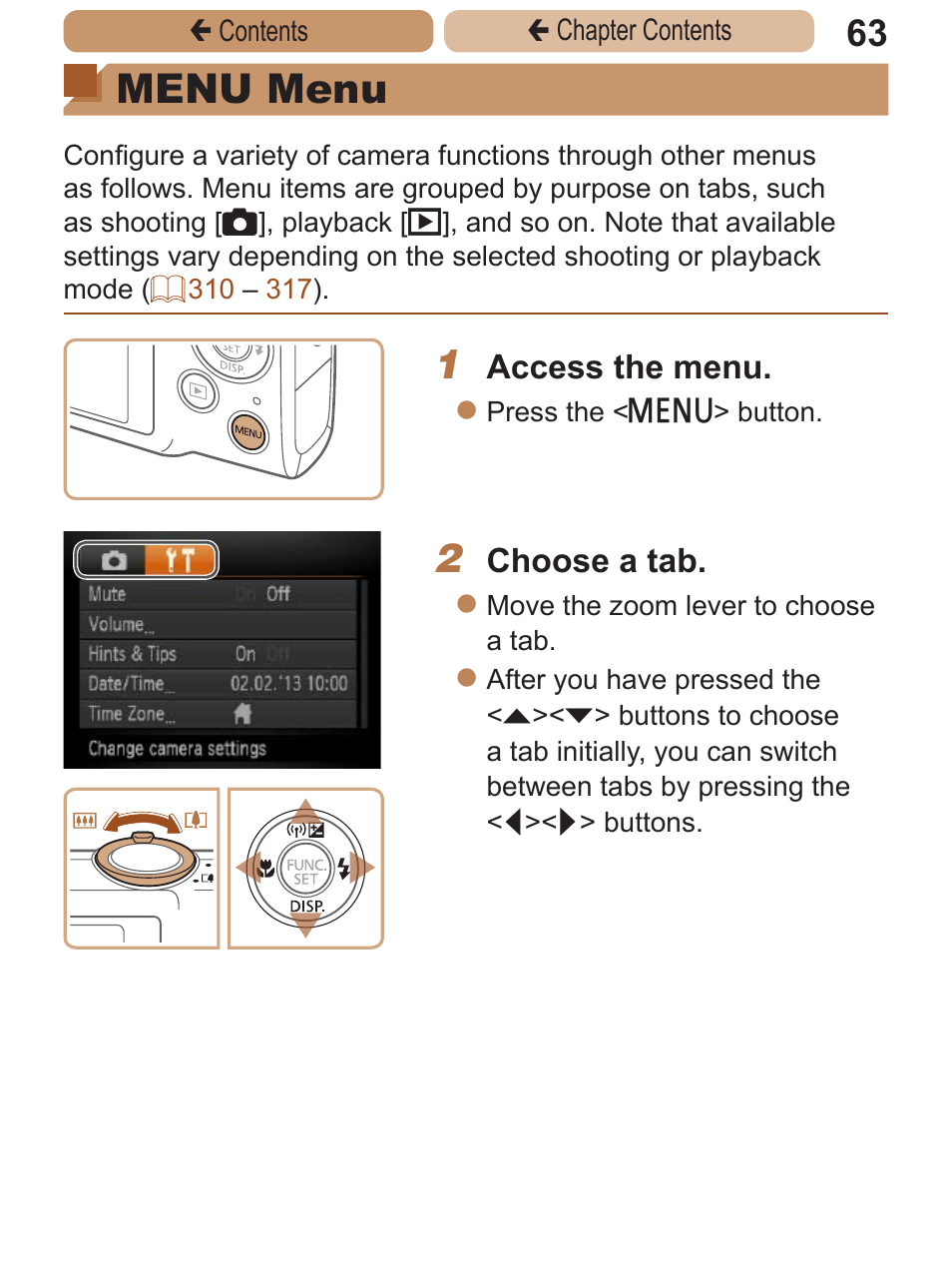 Menu menu | Canon PowerShot ELPH 115 IS User Manual | Page 63 / 335