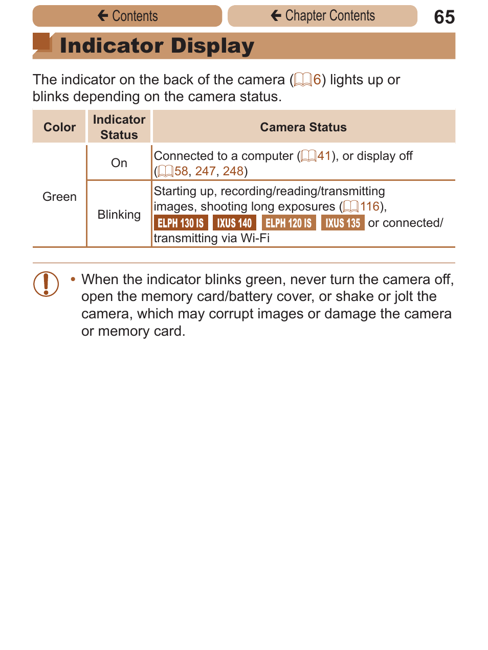 Indicator display | Canon PowerShot ELPH 115 IS User Manual | Page 65 / 335