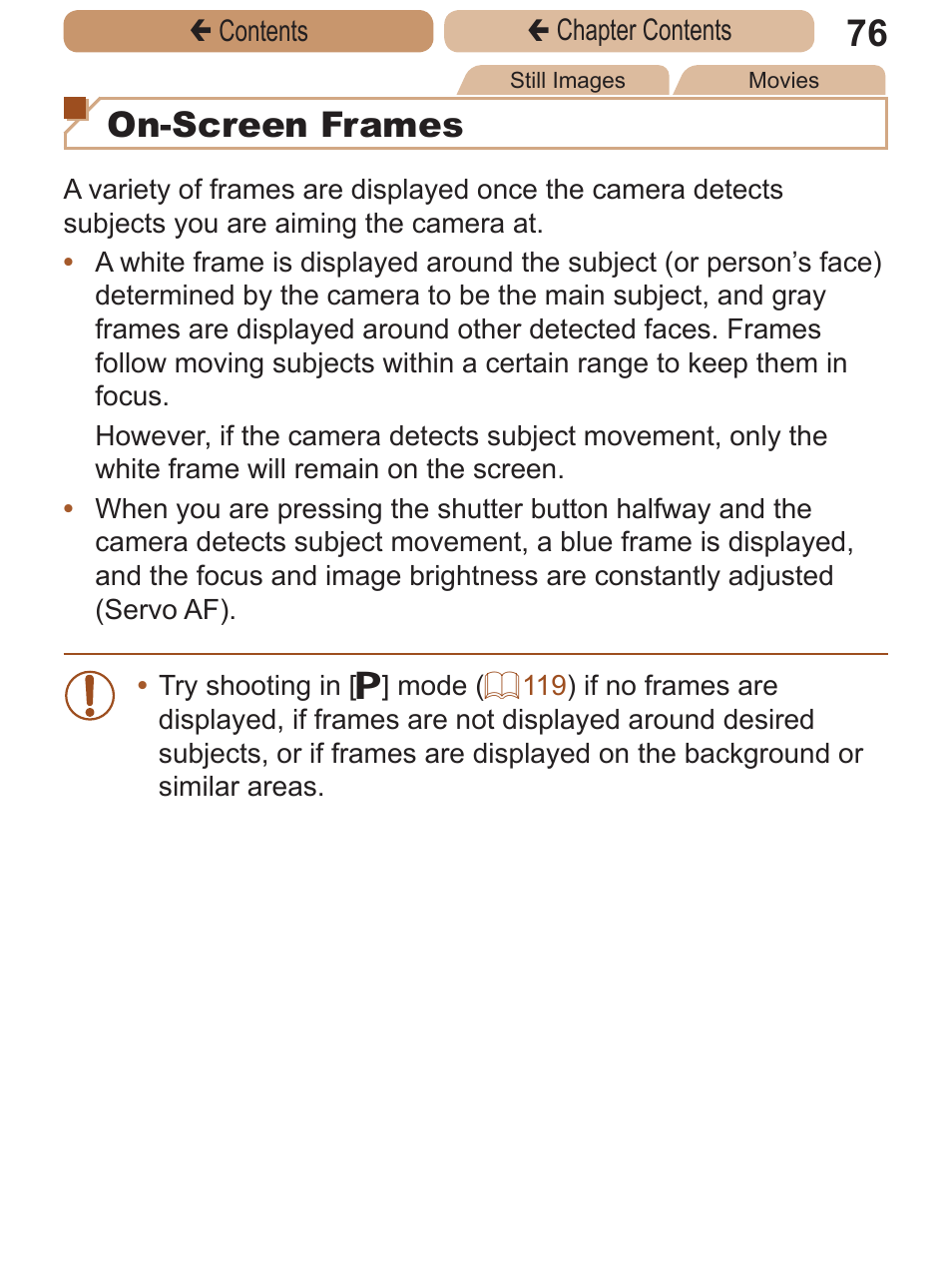 On-screen frames | Canon PowerShot ELPH 115 IS User Manual | Page 76 / 335