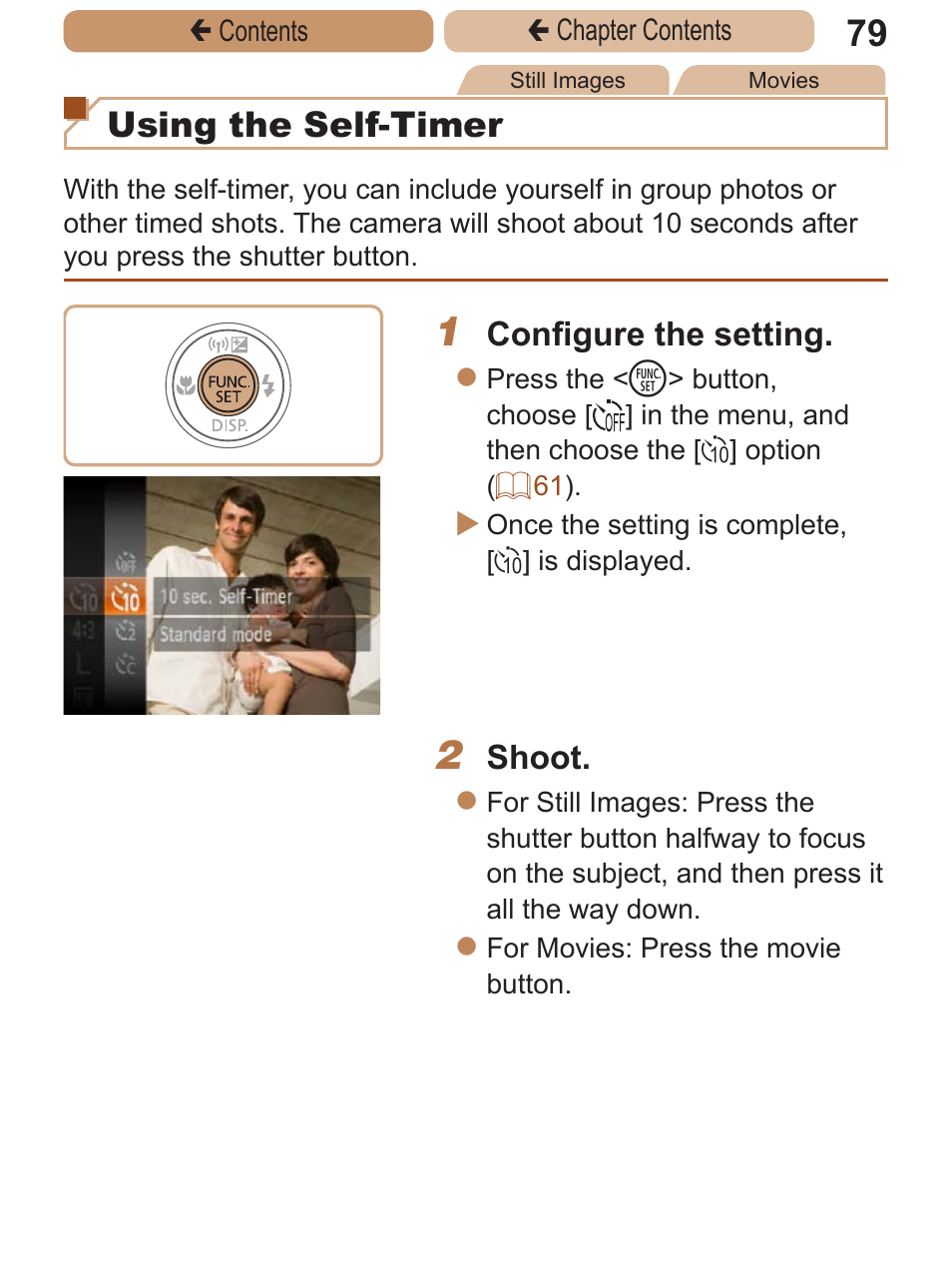 Using the self-timer | Canon PowerShot ELPH 115 IS User Manual | Page 79 / 335