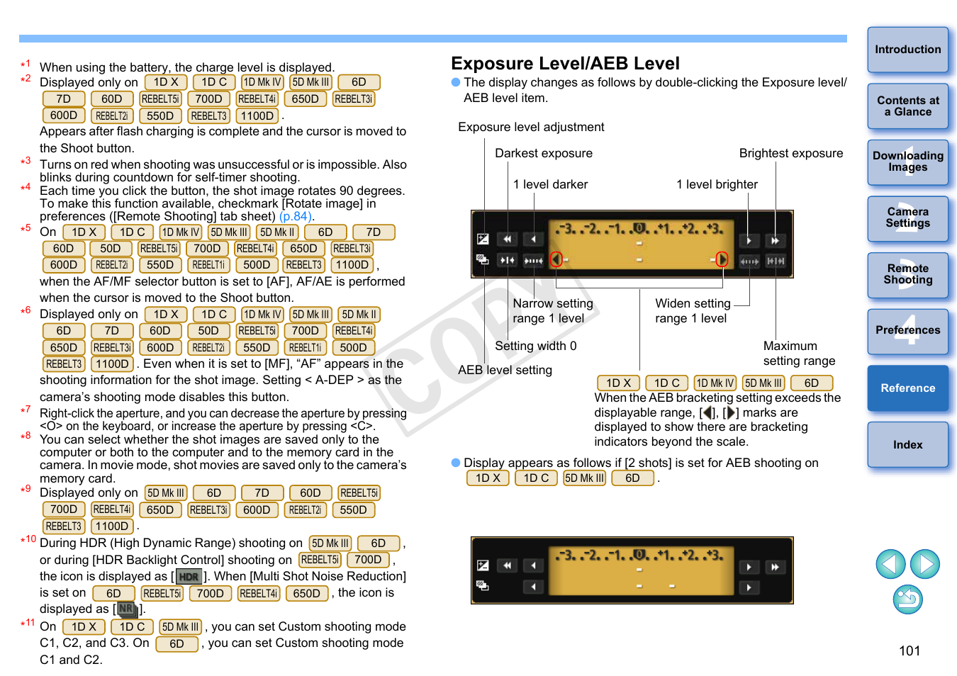 Exposure level/aeb level, For d, Cop y | Canon EOS Rebel T5i 18-55mm IS STM Lens Kit User Manual | Page 102 / 110