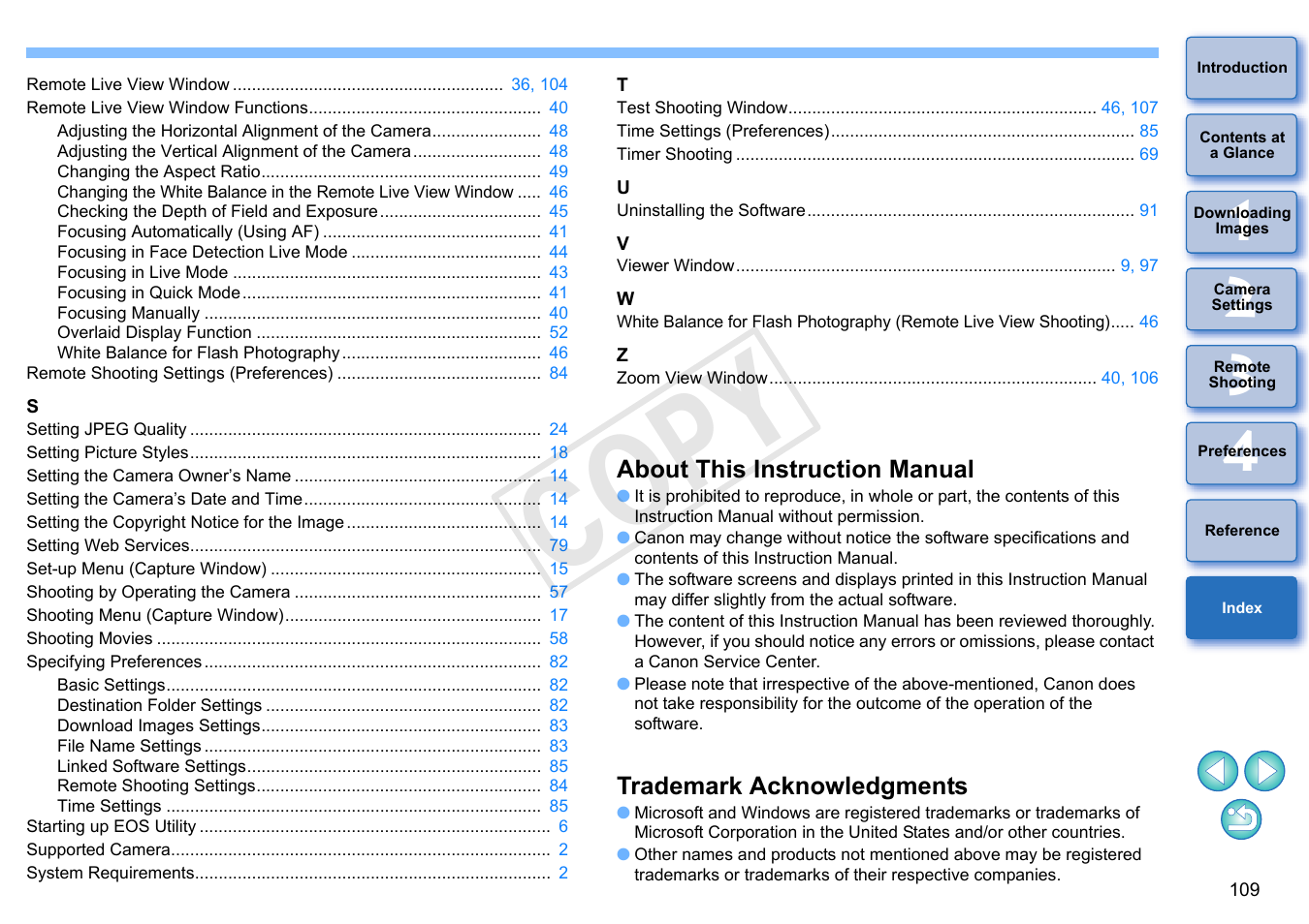 About this instruction manual, Trademark acknowledgments, Cop y | Canon EOS Rebel T5i 18-55mm IS STM Lens Kit User Manual | Page 110 / 110