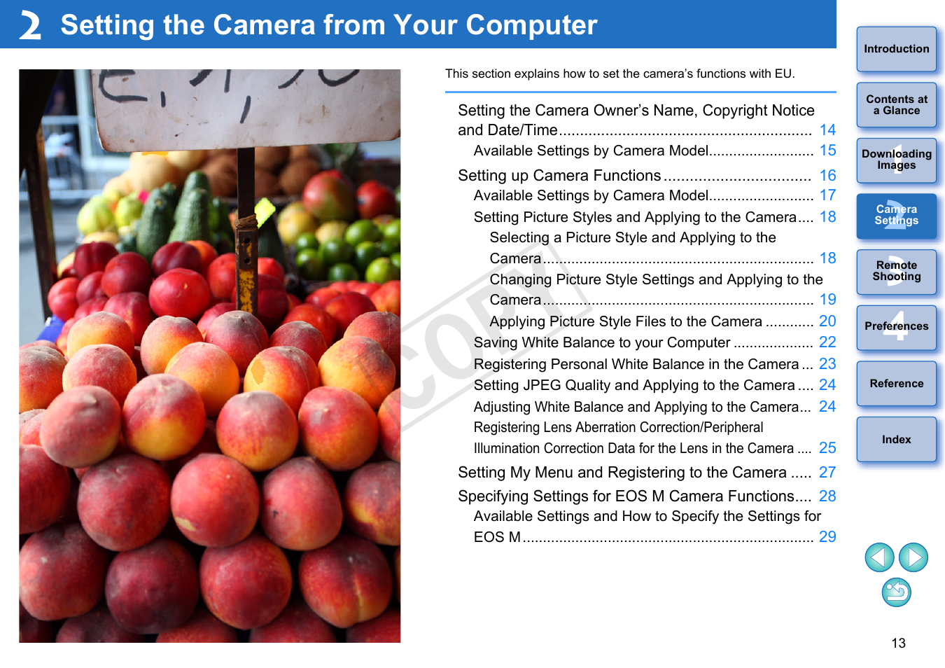 Setting the camera from your computer, Camera, Settings | C op y | Canon EOS Rebel T5i 18-55mm IS STM Lens Kit User Manual | Page 14 / 110