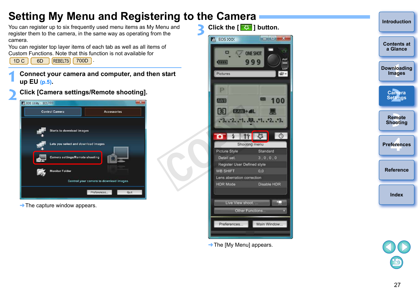 Setting my menu and registering to the camera, P.27, Cop y | Canon EOS Rebel T5i 18-55mm IS STM Lens Kit User Manual | Page 28 / 110