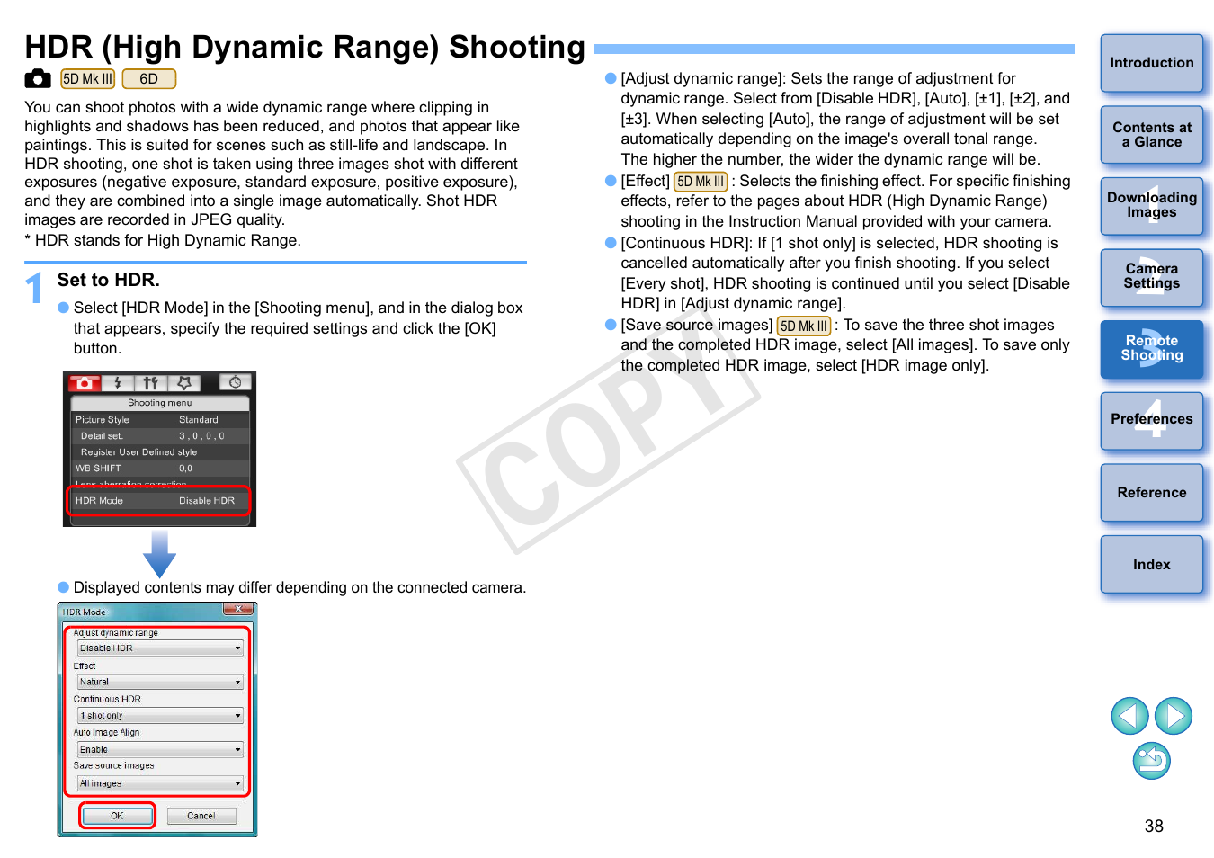 Hdr (high dynamic range) shooting, P.38), Cop y | Canon EOS Rebel T5i 18-55mm IS STM Lens Kit User Manual | Page 39 / 110